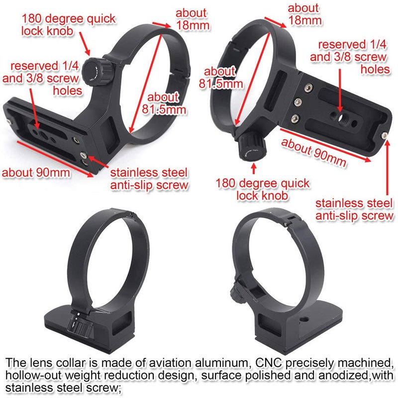 iShoot Lens Tripod Mount Ring for Tamron 100-400mm f/4.5-6.3 Di VC USD (A035), CNC Machined Lens Collar Support Bracket Holder, Bottom is ARCA-Swiss Fit Quick Release Plate for Tripod Ball Head - Image 3
